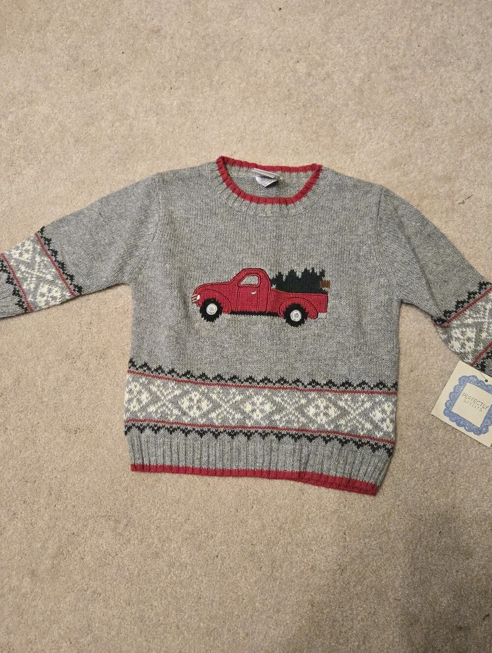 NWT Perfectly Dressed Holiday Truck Gray Sweater Size 12 Months